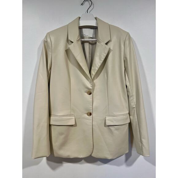 Oak + Fort Vegan Leather Oversized Blazer XXS Cream - Picture 3 of 8
